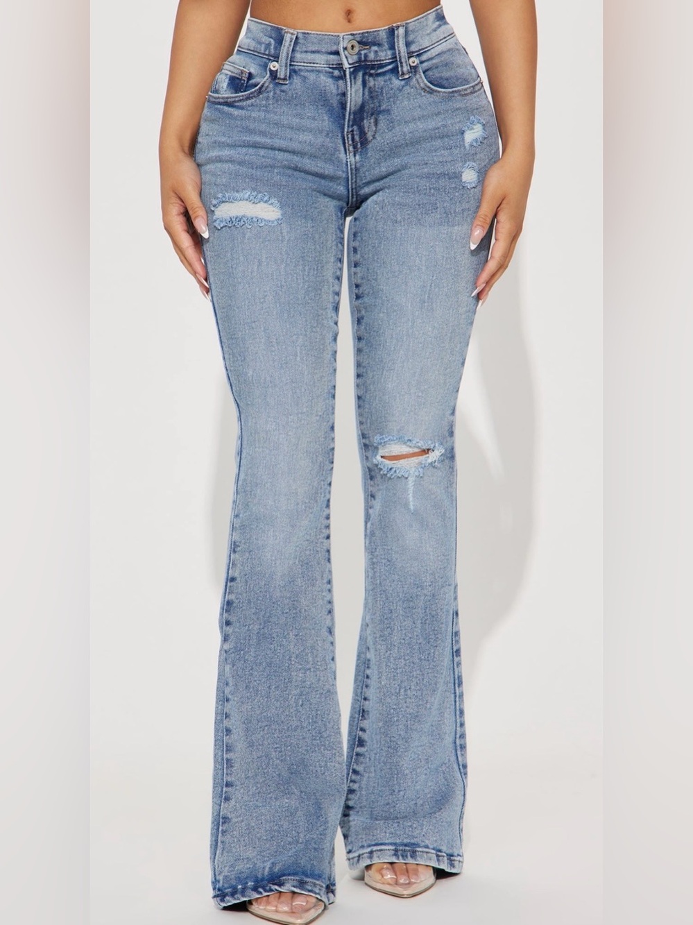 American Eagle Outfitters Light Wash Distressed Flare Jeans Size 10